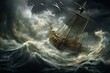 a ship struggling amidst turbulent waves. Generative AI