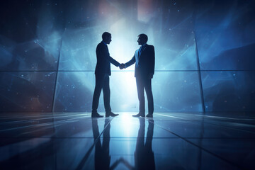 Poster - Wallpaper of two businessmen shaking hands with space in the background
