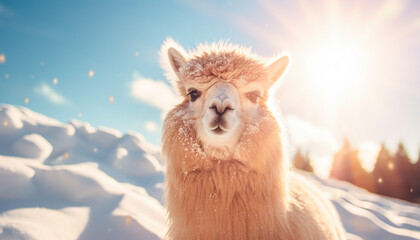 Wall Mural - alpaca in the mountains in winter