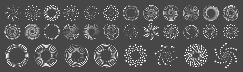 Wall Mural - Set of speed lines in circle form. Radial speed Lines in Circle Form for comic books. Technology round Logo. Black thick halftone dotted speed lines.