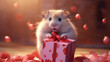 Cute hamsters in love celebrating Valentine's Day and opening a gift