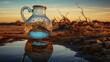 © deniew - sunset in the desert with  missing water and glass pitcher
