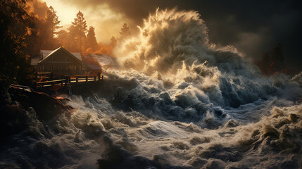 Canvas Print - End of the world, tsunami broke the house