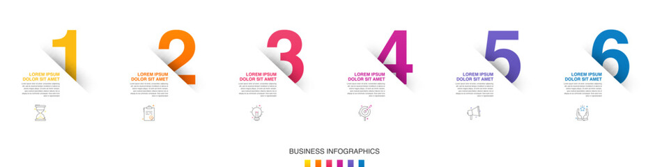 modern vector flat illustration. line infographic numbers template with six elements, icons. timelin
