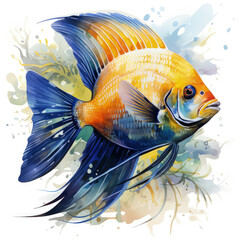 Poster - Watercolor Angelfish Illustration, Generative Ai