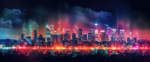 Poster - Abstract wallpaper of cityscape with neon network details
