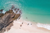 Fototapeta Na sufit - beautiful island, exotic warm countries, beach by the sea, ocean, aerial drone photo