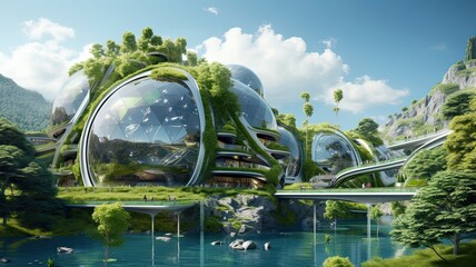 Aufkleber - Visualize engineers designing energy-efficient buildings and renewable energy systems, emphasizing the importance of green technology in reducing carbon emissions