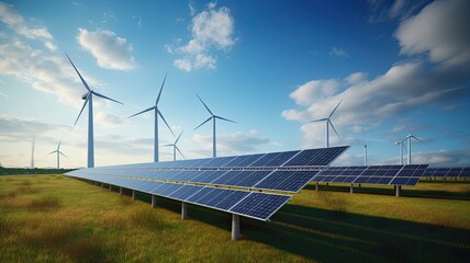 Aufkleber - An image of solar panels, wind turbines, and clean energy infrastructure, demonstrating the transition toward sustainable and eco-friendly energy sources