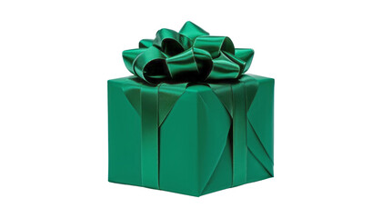 green gift box isolated on transparent background cutout