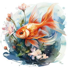 Watercolor Goldfish Illustration, Generative Ai