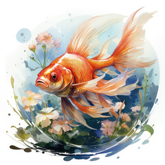 Watercolor Goldfish Illustration, Generative Ai