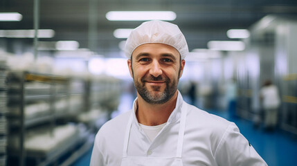 Wall Mural - production worker wearing white protective cap 