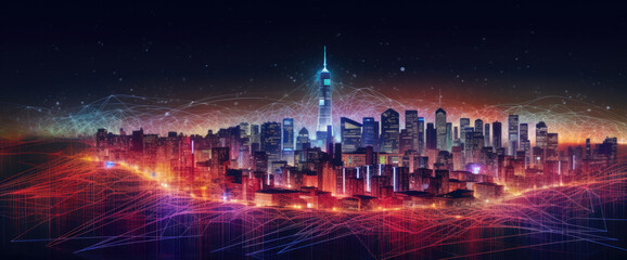 Poster - Abstract illustration of cityscape with neon details