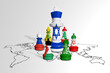 Chess made from Israel, Lebanon, Iran, Palestine and Russia flags. Gaza and Israel war.