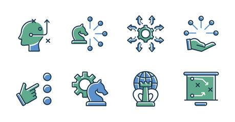 Fototapete - business strategy mission leadership action plan icon vector teamwork goal target solution problem option decision symbol illustration 