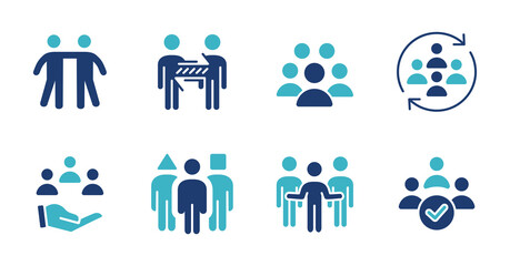 Poster - business employment social network partnership icon set human resource teamwork connection leadership training improvement vector illustration