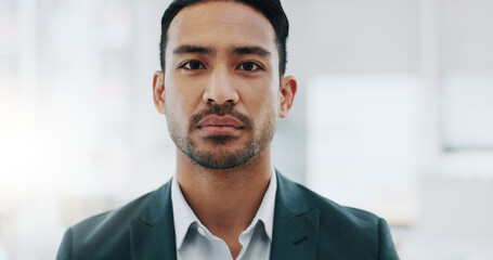 Poster - Portrait of businessman, pride in office serious and confident project manager at engineering agency. Face of serious man, design business leader with positive mindset and entrepreneur at startup