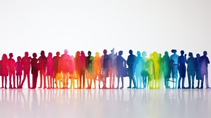 Beautiful image of a group of people silhouettes standing, drawn in the style of colorful watercolors. Generative AI