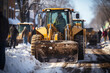 formidable machinery of a snow removal tractor takes center stage on the bustling city streets