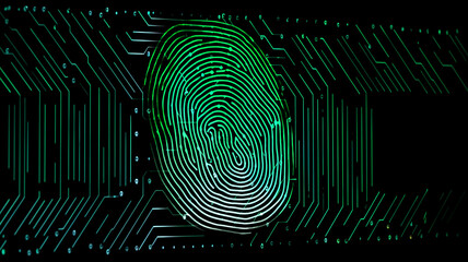 Wall Mural - fingerprint detector, sensor pattern of papillary lines on a computer chip, fictional graphics