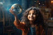 © Niks Ads - cute little girl child holding earth globe in hand