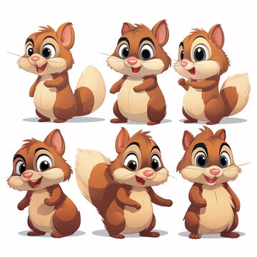 Squirrels set. Cute cartoon animals. Vector illustration.