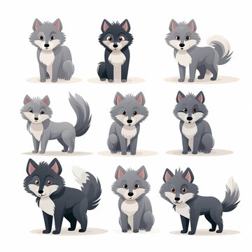 Set of cute cartoon squirrel in different poses. Vector illustration.