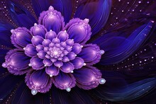 Purple Fractal Blossom With Tiny Water Beads. Generative AI