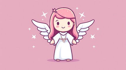 Canvas Print -  a cartoon character with pink hair and angel wings on a pink background.  generative ai