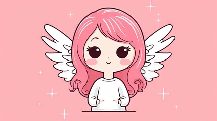 Canvas Print -  a pink haired girl with angel wings on a pink background.  generative ai