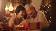 happiness cheerful asian old senior retired marry couple enjoy happiness family night on christmas eve celebration event with interior of house full of christmas decorative ornament at night