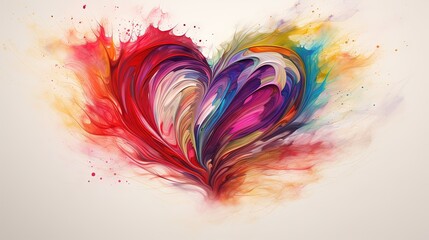 Poster -  a colorful heart shaped painting on a white background with a splash of paint.  generative ai