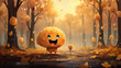 cartoon cheerful yellow smile emotion fictional generated character in the autumn park animated happy october