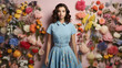 © ClicksdeMexico - chica latina con Estilo Primaveral Vibrante: Latina con Moda Mexicana con un fondo floreado en colores pastel rodeada de flores primaverales