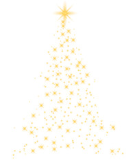 Poster - Shiny Christmas tree. Glittering lights in the form of a Christmas tree with bright shining. Christmas light effect. Golden glowing spruce on transparent background
