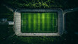 drone view, green football field from above panorama view of top stadium