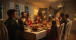 © Gorodenkoff - Christmas Evening Celebration at Home with Multicultural Group of Loved Ones Enjoying a Turkey Dinner. Old and Young Family Members Raising and Clinking Glasses to Celebrate a Festive Occasion