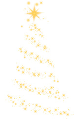 Poster - Shiny Christmas tree. Glittering lights in the form of a Christmas tree with bright shining. Christmas light effect. Golden glowing spruce on transparent background