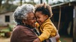 © Ladanifer - African granddaughter hugging her grandmother outdoors. Generative AI.