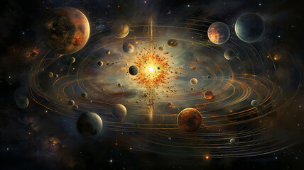 Wall Mural - astrology and astronomy background planets and space orbits of planets in the solar system abstract 