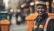 © ibreakstock - Middle-Aged Male Sanitation Worker in Uniform Cleaning City Street
