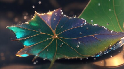 Wall Mural - water drops on leaf