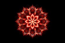 Red Mandala Concentric Flower Center Kaleidoscope Isolated On Dark Background, Crystal Systematic Art Design Pattern