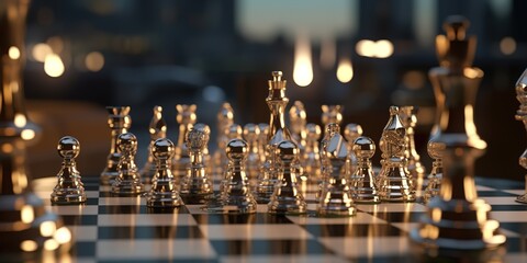 Wall Mural - golden chess pawn on bokeh background. generative AI