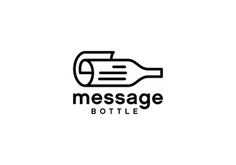 bottle paper logo design, message bottle style line art vector illustration