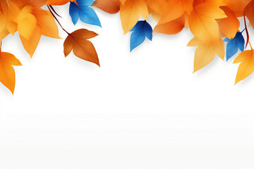 Wall Mural - Autumn Orange orange and blue leaves Frame, Copy Space, white background