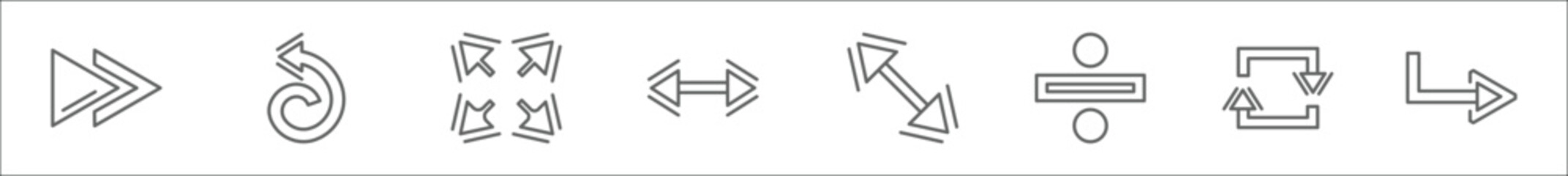 Poster - outline set of arrows line icons. linear vector icons such as next, spiral arrow, expand, horizontal