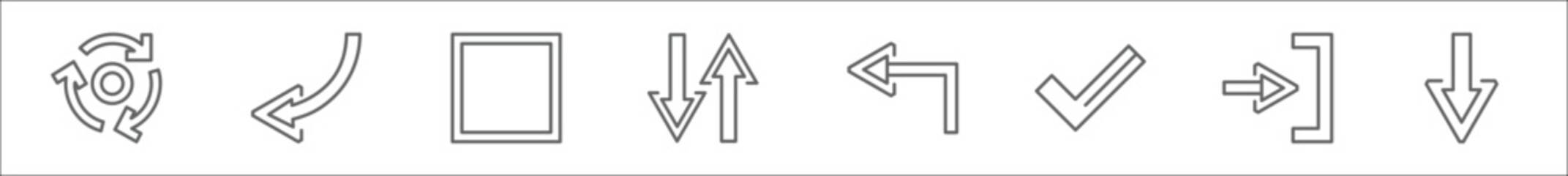 Poster - outline set of arrows line icons. linear vector icons such as loading arrows, curved left arrow, square, up and down arrows, turn left, right, exit right, down arrow
