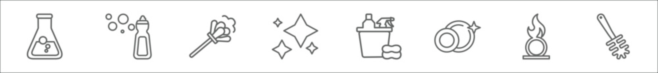 Poster - outline set of cleaning line icons. linear vector icons such as acid, dishwashing detergent, feather